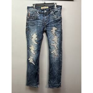 Buckaroo Original Jeans Mens 33x34 Blue Straight Fit Distressed Whiskered‎ Denim